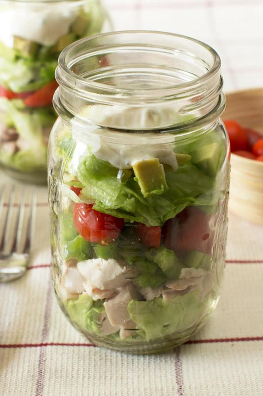 Layered Chicken Mason Jar Salads