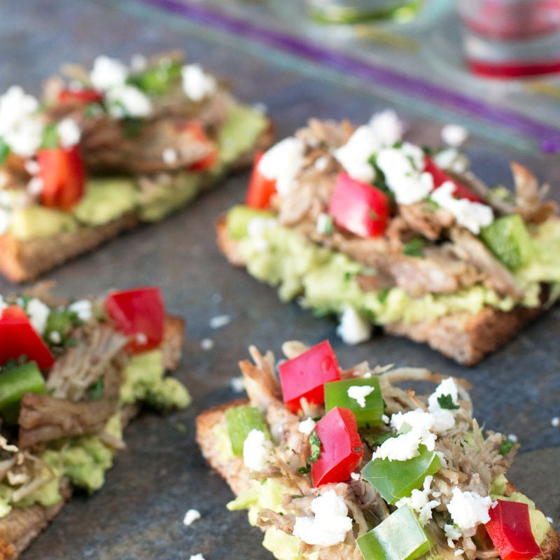 Pulled Pork Veggie Avocado Toasts