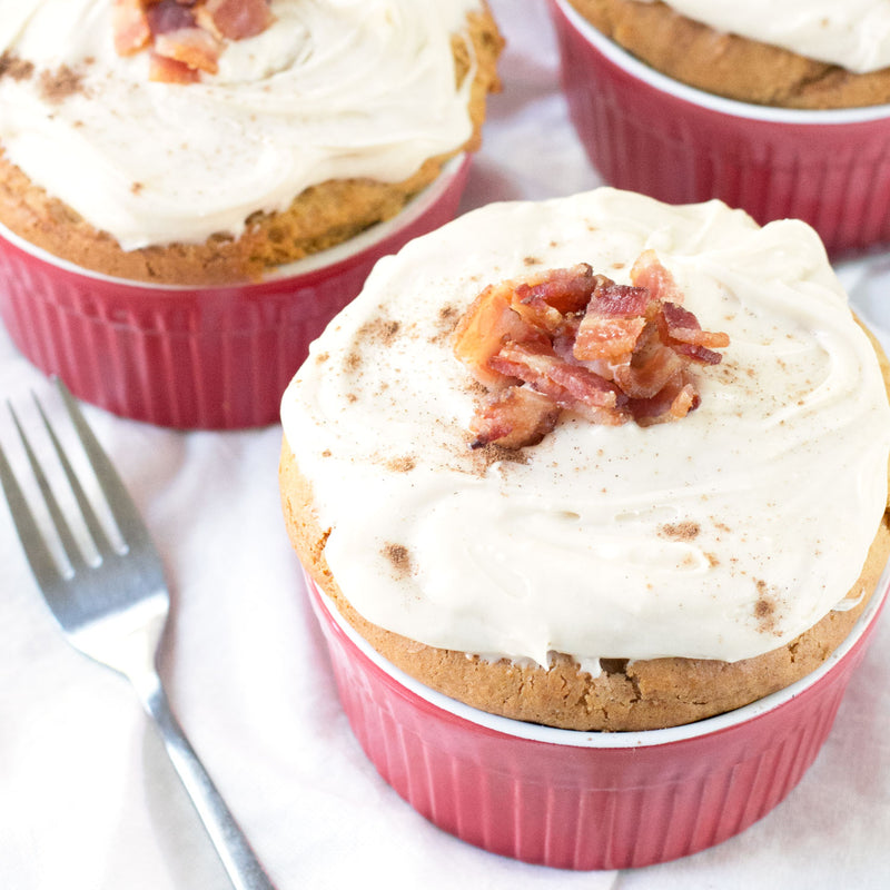 Individual Pumpkin Spice Cakes with Cream Cheese Frosting and Candied Bacon