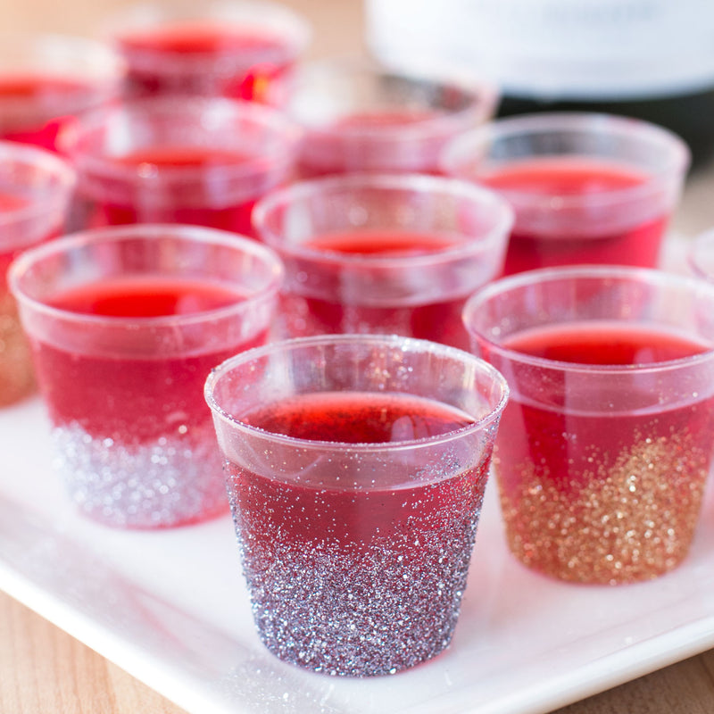 Raspberry Champagne Glitter Jell-O Shots